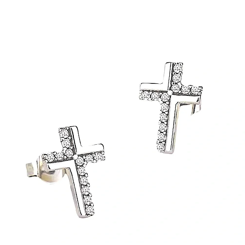 NEW SIMULATED DIAMOND CROSS STUD EARRINGS,‎ RELIGIOUS JEWELRY , MENS JEWELRY